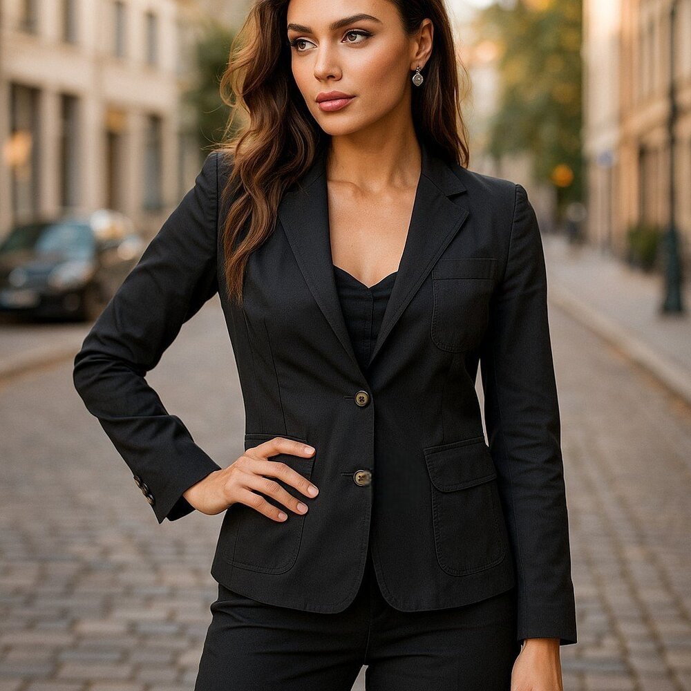 JACK ROGERS Black Cotton Slim Fit Blazer S 4 Suit Jacket Logo Lining Fitted 24"